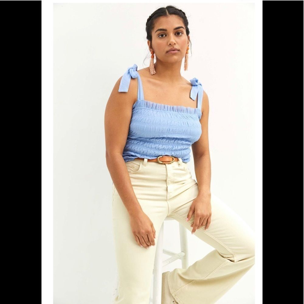 Anthropologie Smocked Blue Cami Top Size Large